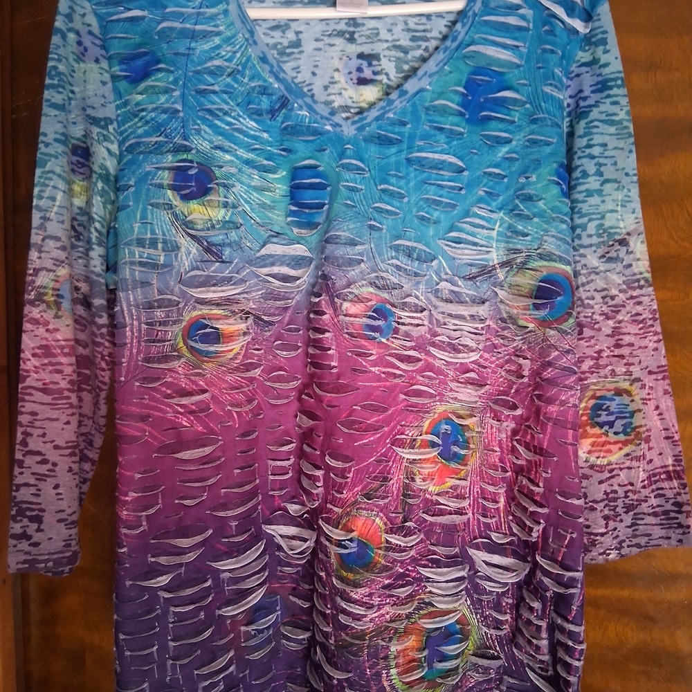 The Pyramid Collection Multicolored Ruched 3/4 Sleeve Blouse
